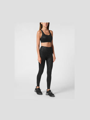 PLEIN SPORT BLACK LEOPARD PUSH UP LEGGINGS