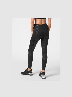 PLEIN SPORT BLACK LEOPARD PUSH UP LEGGINGS