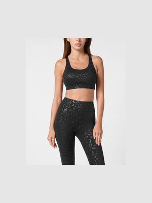 PLEIN SPORT BLACK LEOPARD SPORT BRA