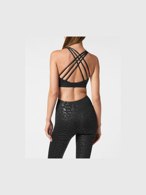 PLEIN SPORT BLACK LEOPARD SPORT BRA