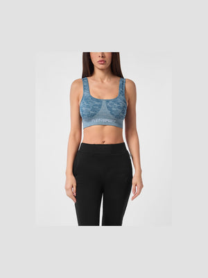 PLEIN SPORT SEAMLESS CROSSED STRAPS SPORT BRA LOGO