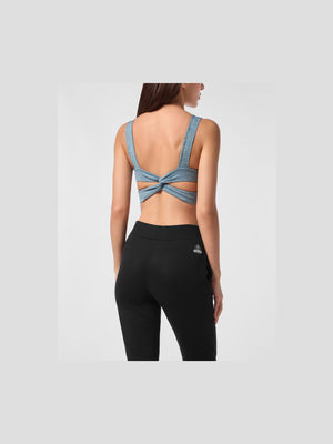 PLEIN SPORT SEAMLESS CROSSED STRAPS SPORT BRA LOGO