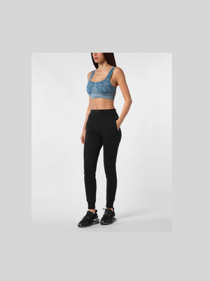 PLEIN SPORT SEAMLESS CROSSED STRAPS SPORT BRA LOGO