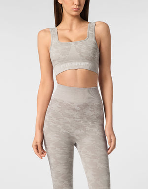 PLEIN SPORT SEAMLESS CROSSED STRAPS SPORT BRA LOGO