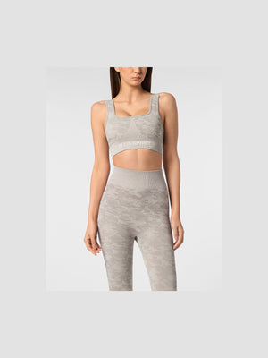 PLEIN SPORT SEAMLESS CROSSED STRAPS SPORT BRA LOGO