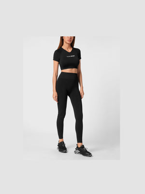 PLEIN SPORT SEAMLESS CROPPED T-SHIRT V-NECK SS LOGO