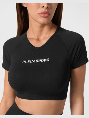 PLEIN SPORT SEAMLESS CROPPED T-SHIRT V-NECK SS LOGO