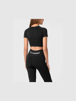 PLEIN SPORT SEAMLESS CROPPED T-SHIRT V-NECK SS LOGO