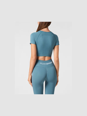 PLEIN SPORT SEAMLESS CROPPED T-SHIRT V-NECK SS LOGO