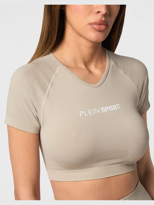 PLEIN SPORT SEAMLESS CROPPED T-SHIRT V-NECK SS LOGO