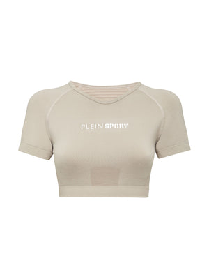 PLEIN SPORT SEAMLESS CROPPED T-SHIRT V-NECK SS LOGO