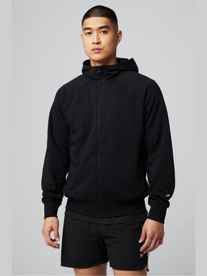 Men's black Fabletics Year Round Terry full zip hoodie with raglan sleeves and ribbed cuffs