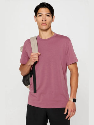 Fabletics The 24-7 Tee dusty rose heather men's short sleeve crew neck with Hybrid365 fabric and relaxed fit