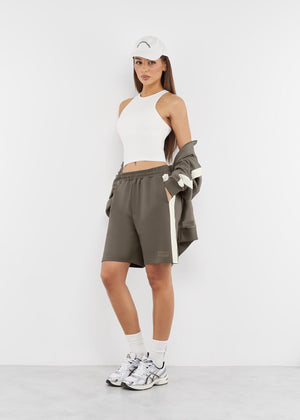 THE GIVING MOVEMENT EMBOSSED CONTRAST PANEL MIDI TRACK SHORTS