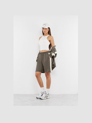 THE GIVING MOVEMENT EMBOSSED CONTRAST PANEL MIDI TRACK SHORTS