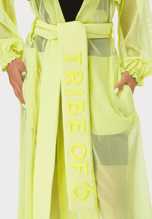 TRIBE OF 6 ALANA MESH TRENCH COAT WITH EMBROIDERED BELT