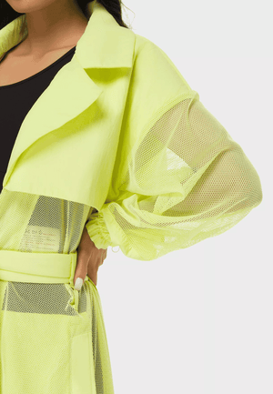 TRIBE OF 6 ALANA MESH TRENCH COAT WITH EMBROIDERED BELT
