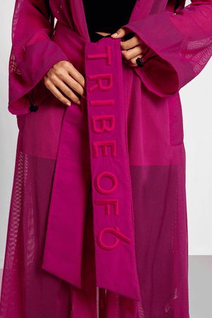 TRIBE OF 6 ALANA MESH TRENCH COAT WITH EMBROIDERED BELT