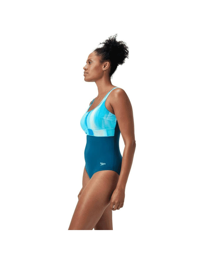 SPEEDO WOMENS SHAPING CONTOURECLIPSE PRINTED 1 PC DARK TEAL
