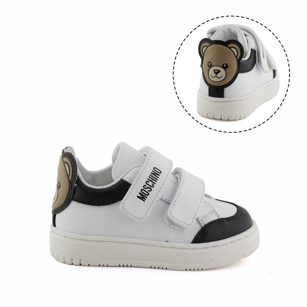 MOSCHINO SNEAKERS LOW WITH TEDDY BEAR PATCH ON HEEL LOGO ON VELCRO-STRAP CLOSURE