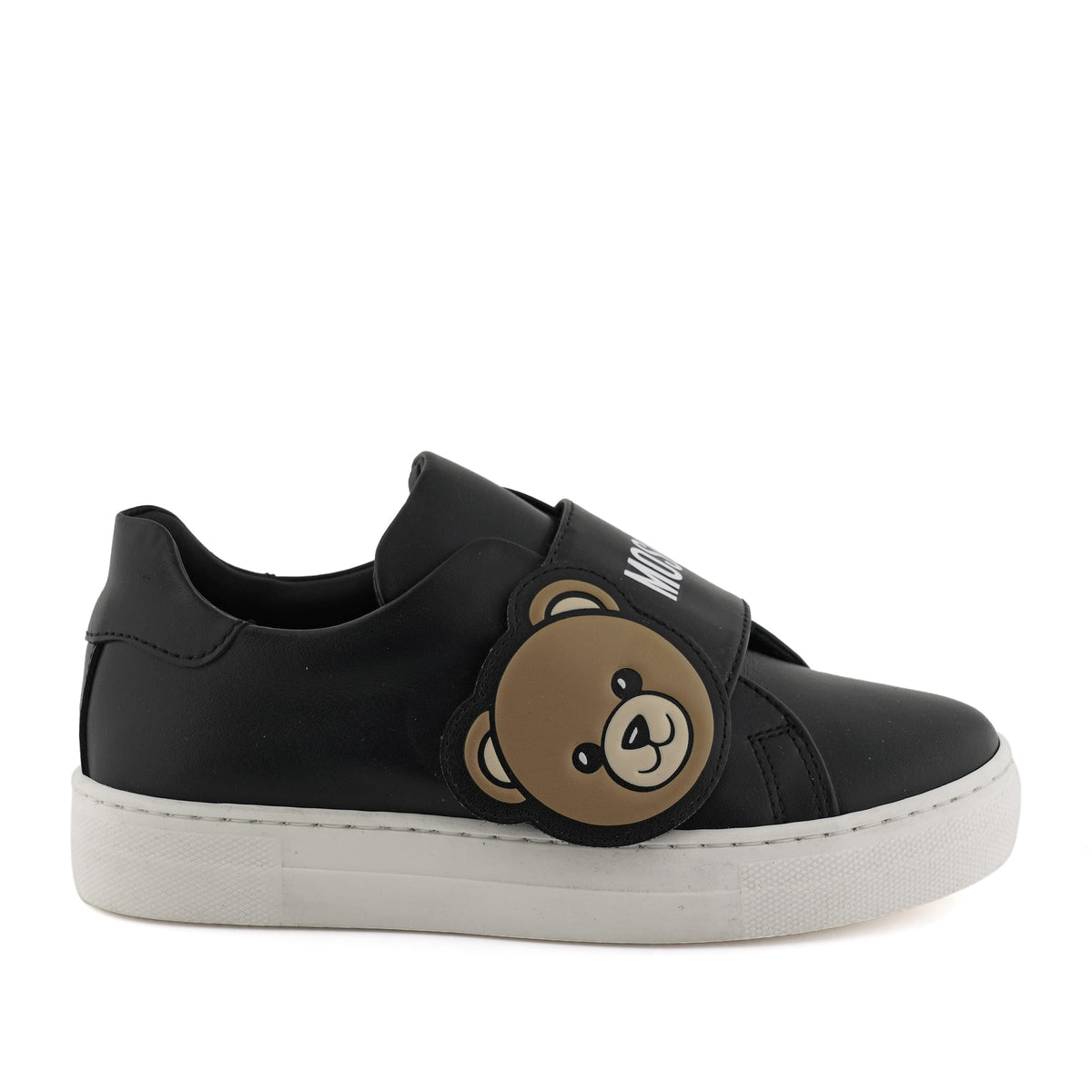 MOSCHINO SNEAKERS LOW NAPPA LEATHER WITH LOGO AND TEDDY BEAR PATCH ON VELCRO STRAP CLOSURE