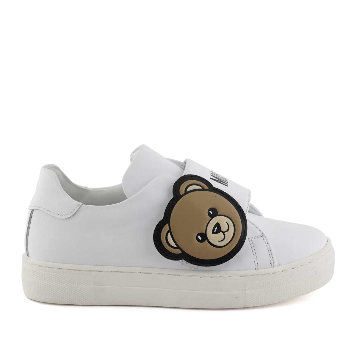 MOSCHINO SNEAKERS LOW NAPPA LEATHER WITH LOGO AND TEDDY BEAR PATCH ON VELCRO STRAP CLOSURE