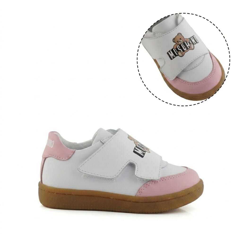 MOSCHINO SNEAKERS LOW LEATHER WITH TEDDY BEAR AND 3D EFFECT