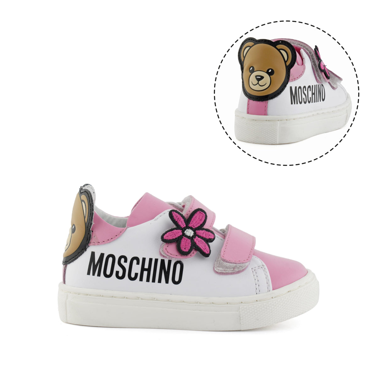 MOSCHINO SNEAKERS LOW LEATHER AND TEDDY BEAR PATCH ON HEEL