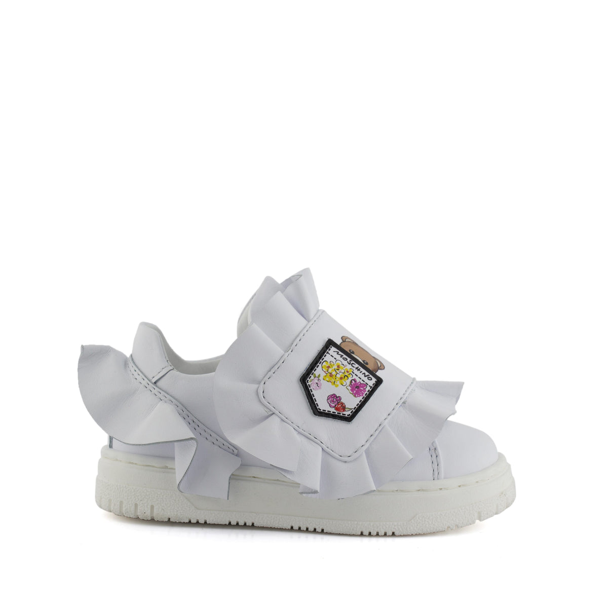 MOSCHINO SNEAKERS LOW LACE-UP LEATHER WITH LEATHER ROUCHES