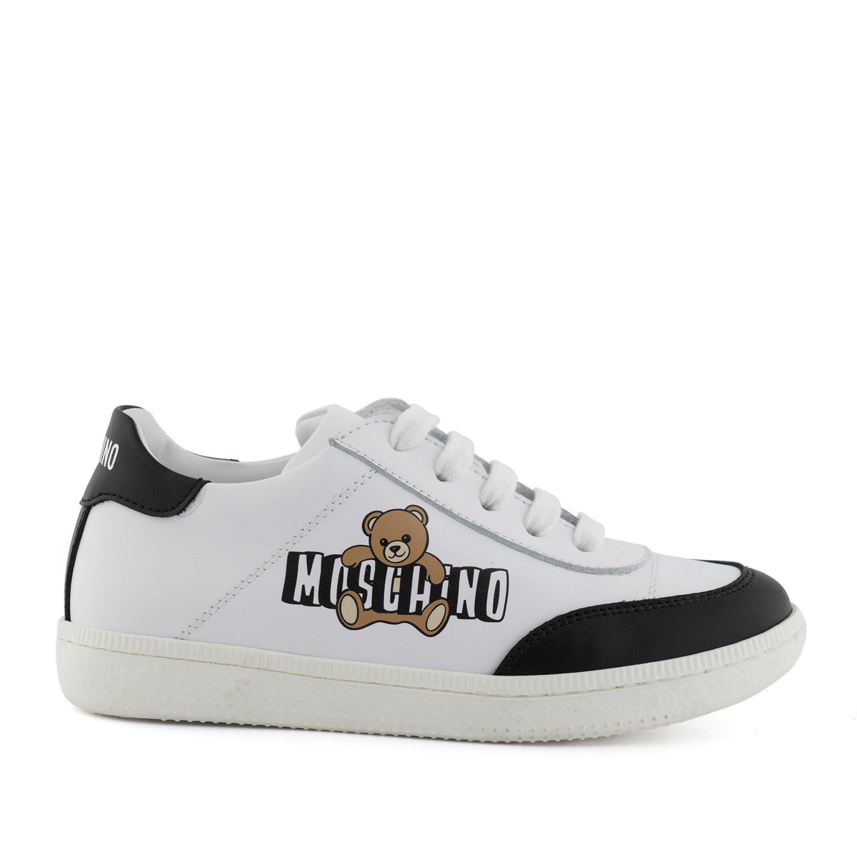 MOSCHINO SNEAKERS LOW LACE-UP LEATHER WITH TEDDY BEAR AND 3D EFFECT