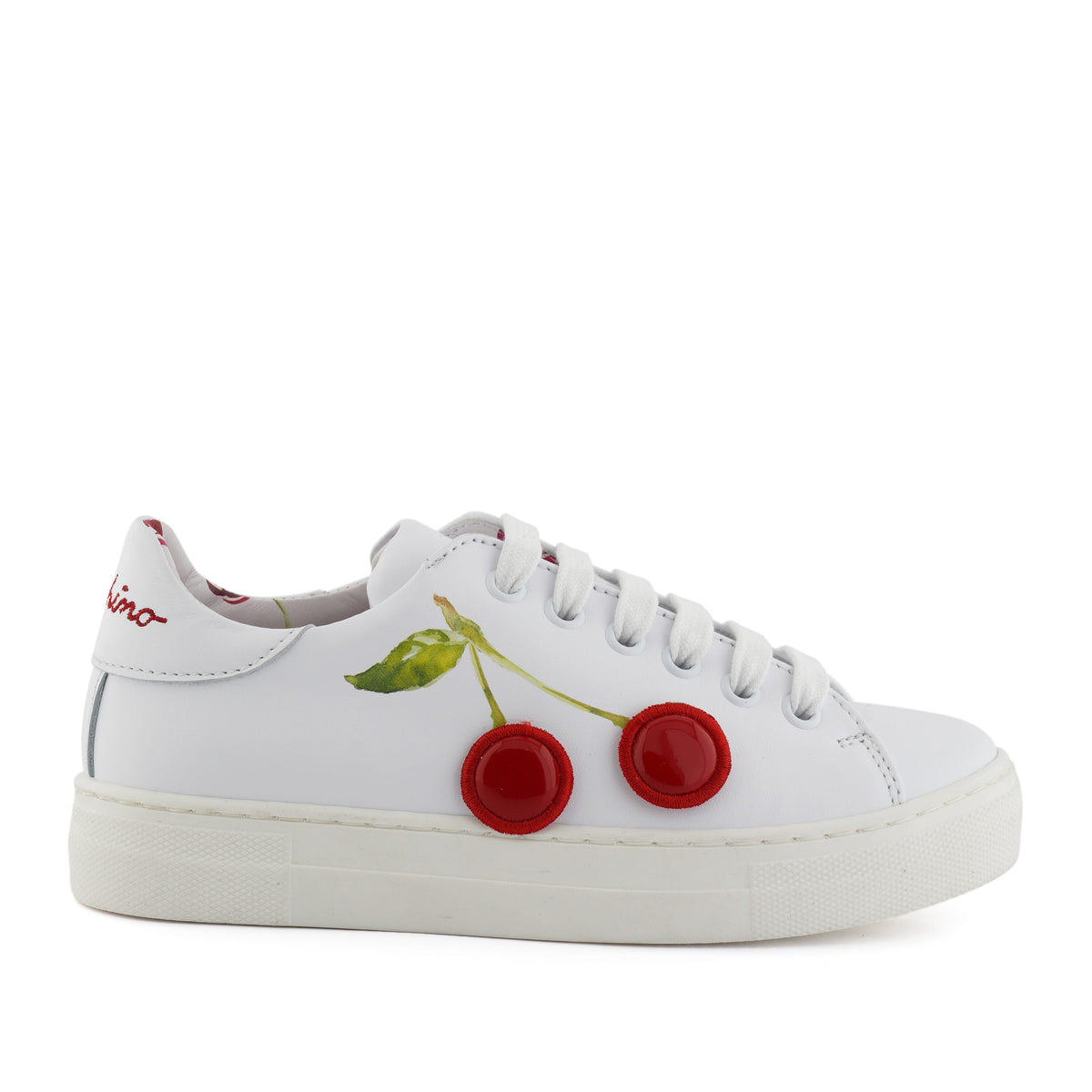 MOSCHINO SNEAKERS LOW LACE-UP LEATHER WITH CHERRY DECORATIONS