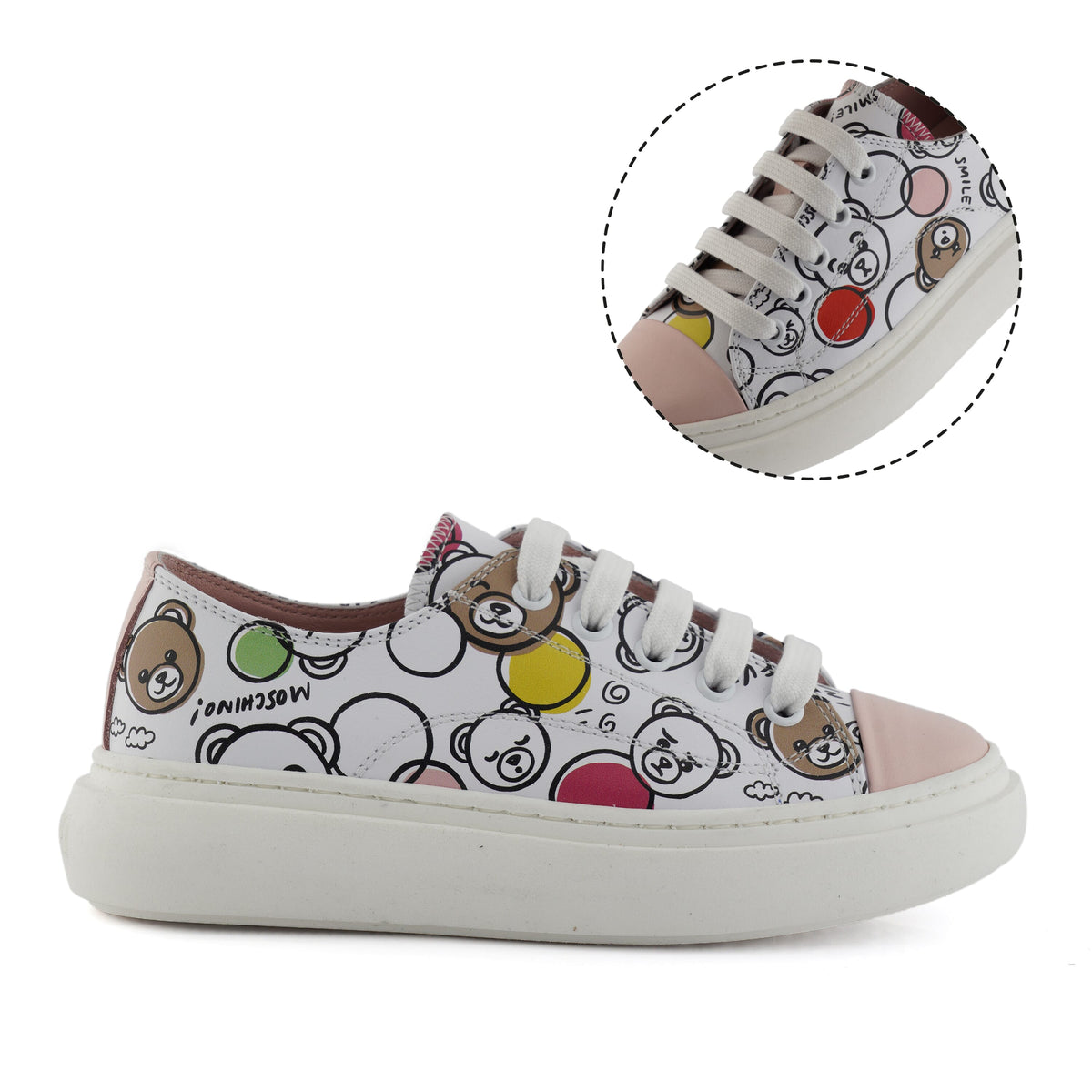 MOSCHINO SNEAKERS LOW LACE-UP LATHER WITH MULTICOLOUR