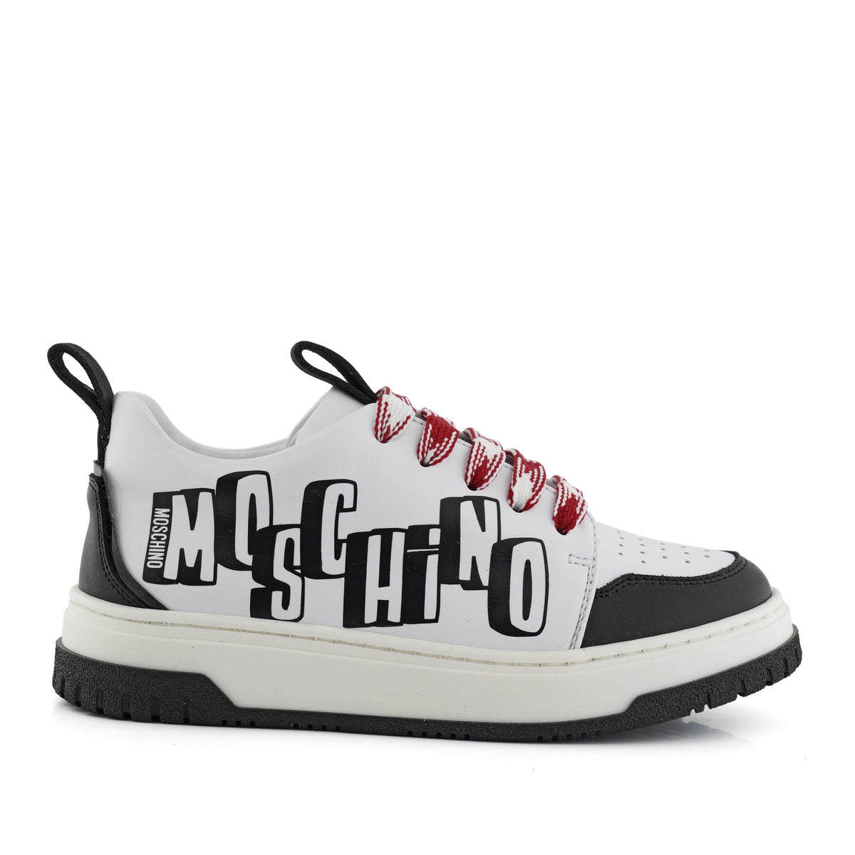 MOSCHINO SNEAKERS LOW LACE-UP LEATHER WITH 3D EFFECT