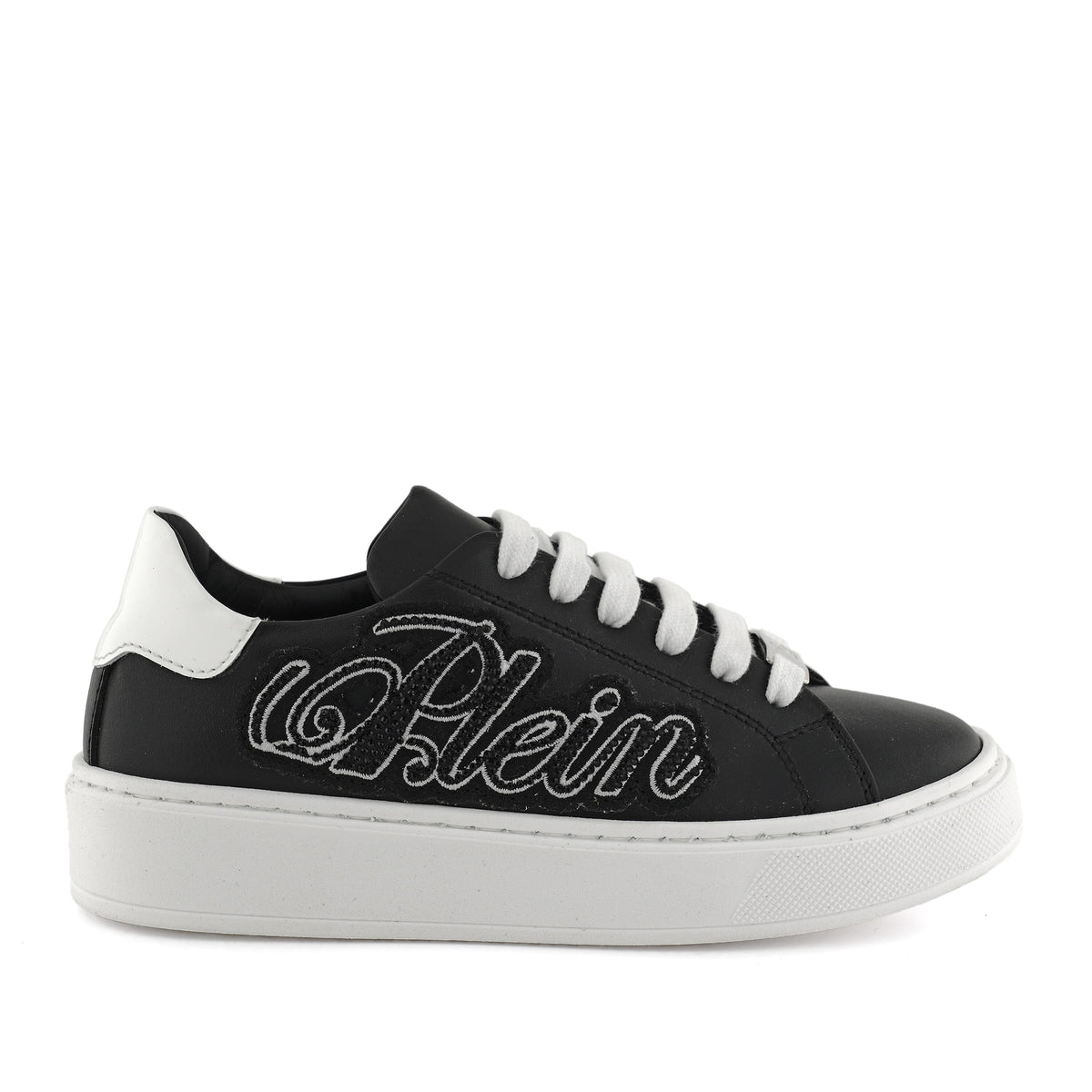 PHILIPP PLEIN SNEAKERS LOW LACE-UP LEATHER WITH CONTRASTING COLOUR HEEL TAB