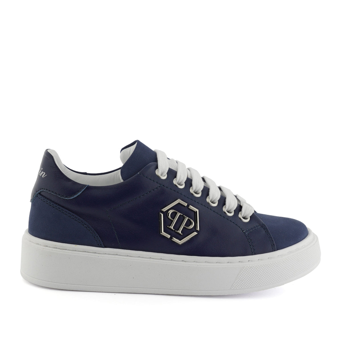 PHILIPP PLEIN SNEAKERS LOW LACE-UP LEATHER AND SUEDE SINGLE COLOUR