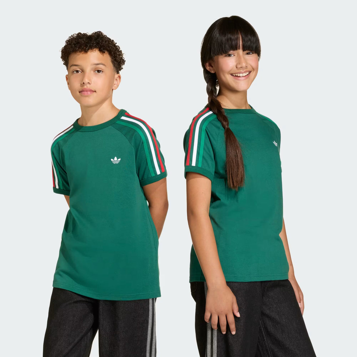 ADIDAS 3 STRIPE TEE DRKGRN/WHITE