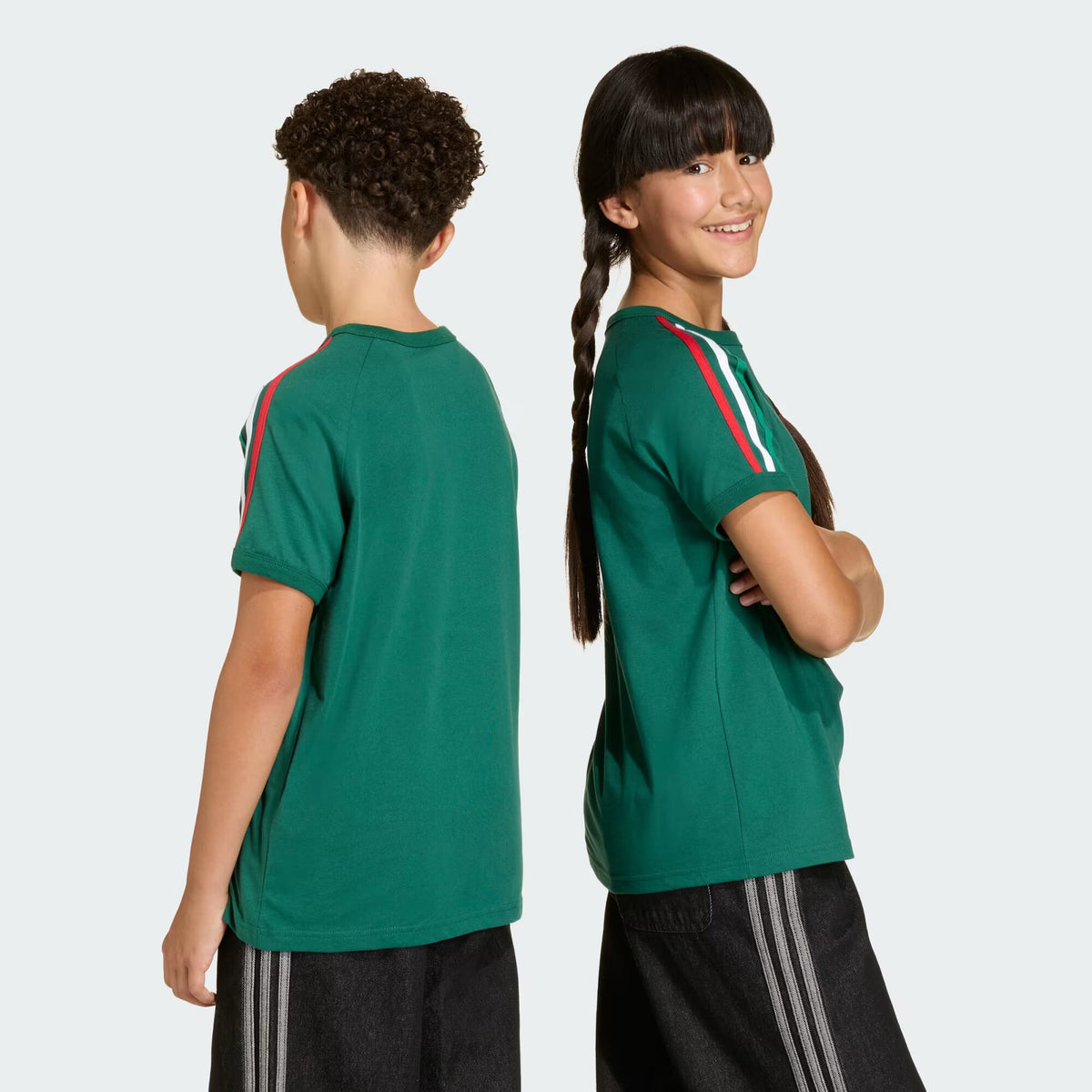 ADIDAS 3 STRIPE TEE DRKGRN/WHITE