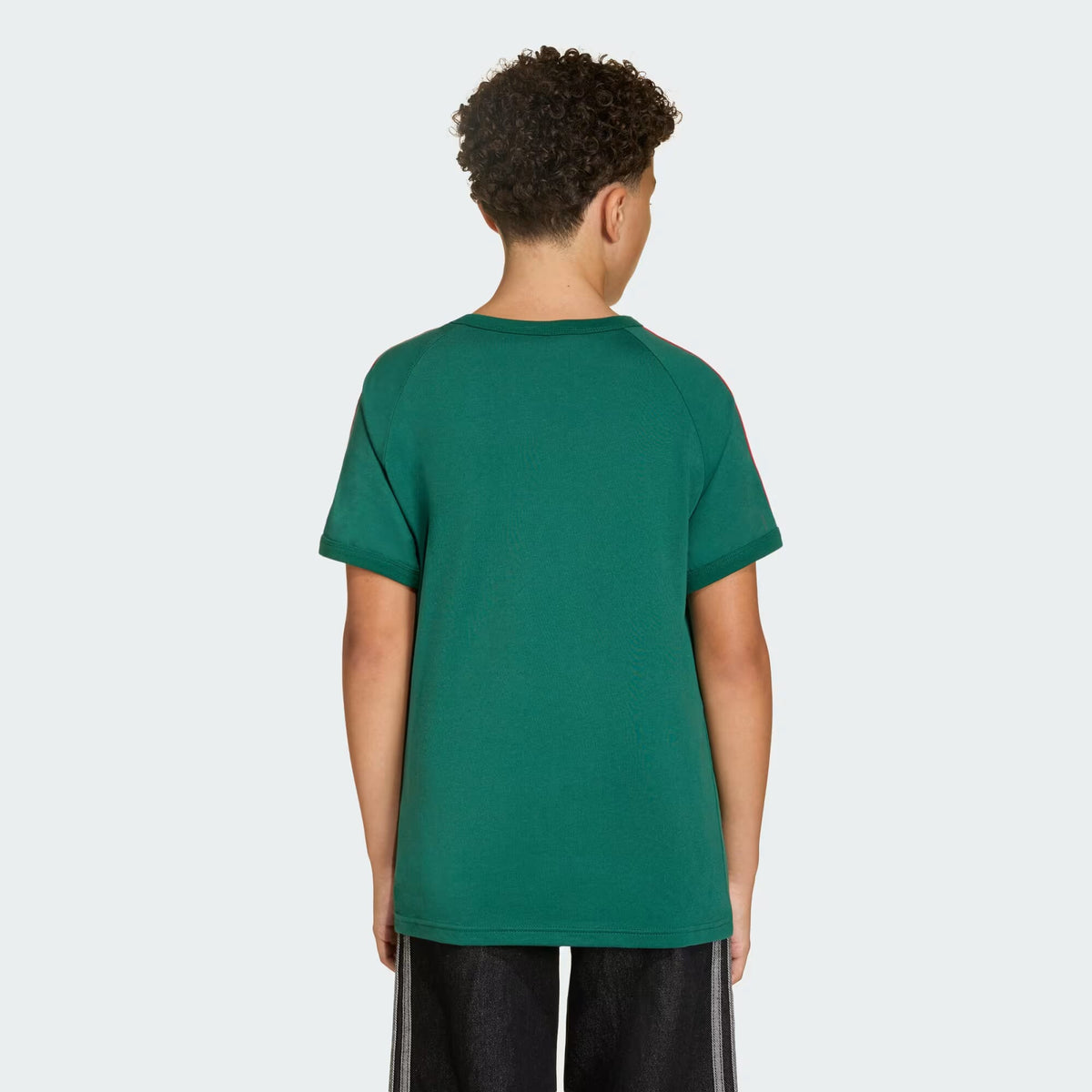 ADIDAS 3 STRIPE TEE DRKGRN/WHITE