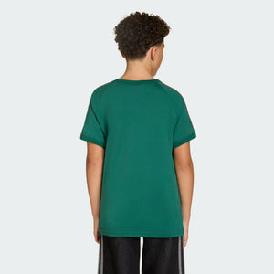 ADIDAS 3 STRIPE TEE DRKGRN/WHITE