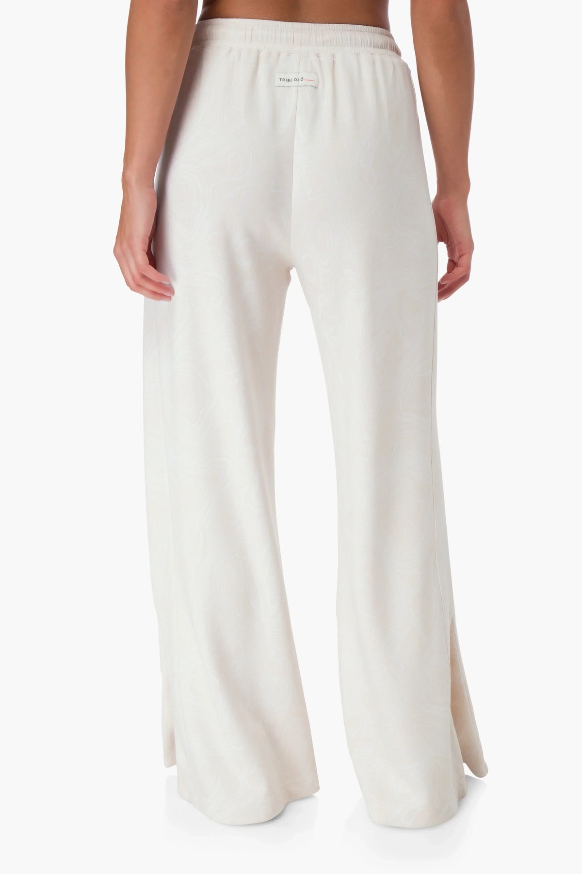 TRIBE OF 6 ANITA RECYCLED STRETCH HIGH WAISTED WIDE LEG TRACK PANT WITH EMBROIDERY