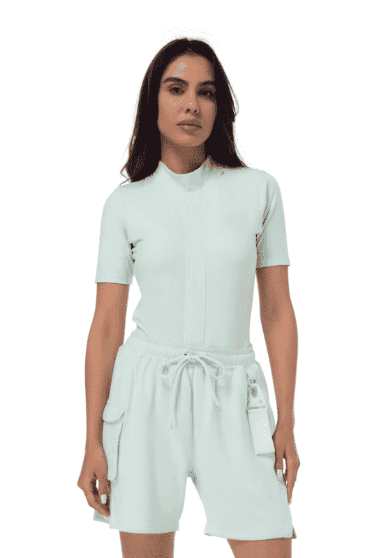 TRIBE OF 6 ADELE RECYCLED HIGH NECK SHORT SLEEVE BODYSUIT WIT TAPE DETAIL