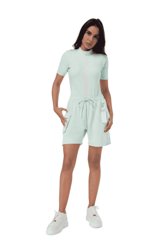 TRIBE OF 6 ADELE RECYCLED HIGH NECK SHORT SLEEVE BODYSUIT WIT TAPE DETAIL