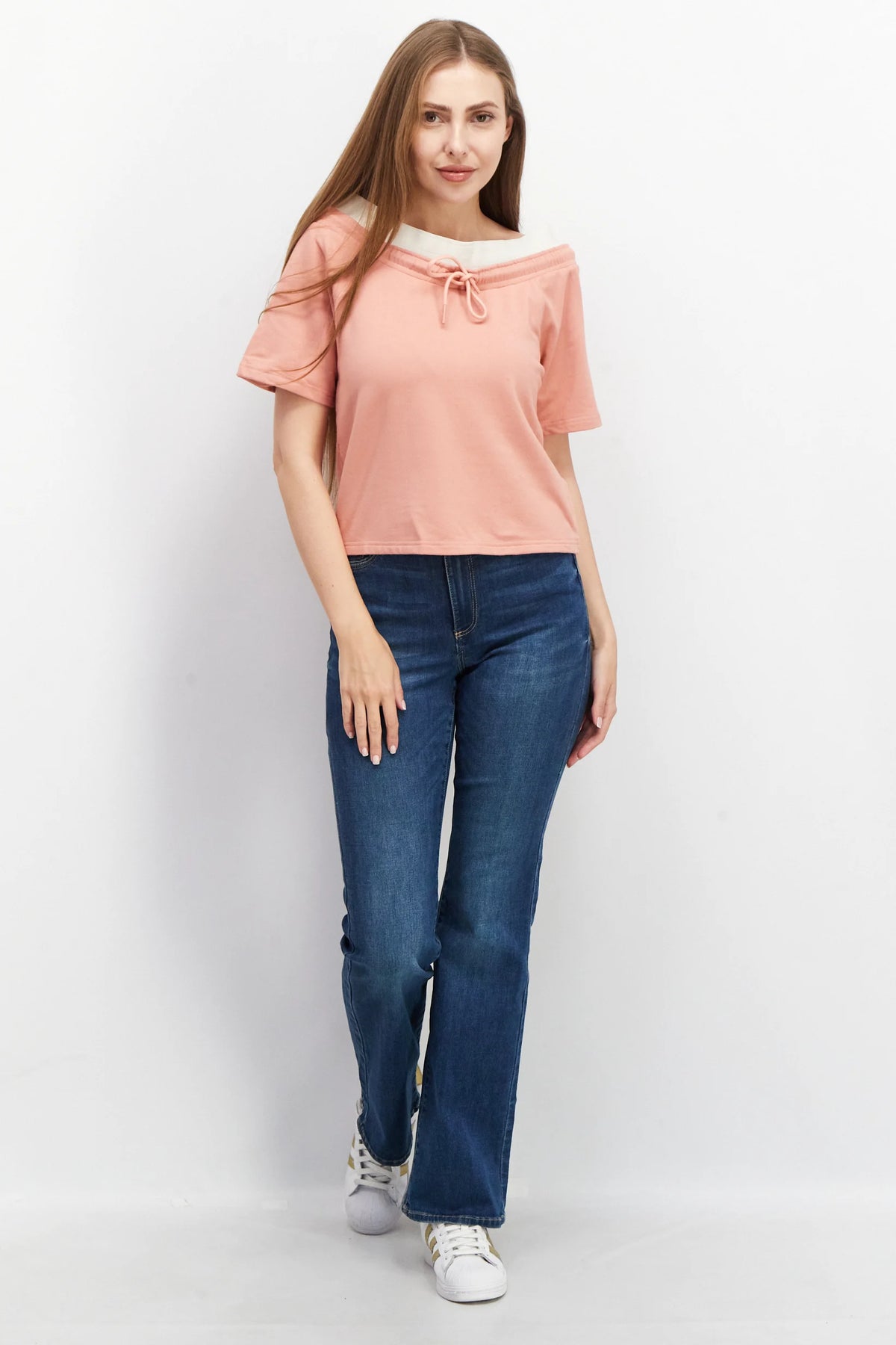 TRIBE OF 6 AVERY BRUSHED BAMBOO OFF SHOULDER 3/4 SLEEVE  SWEAT TOP WITH TAPE DETAIL