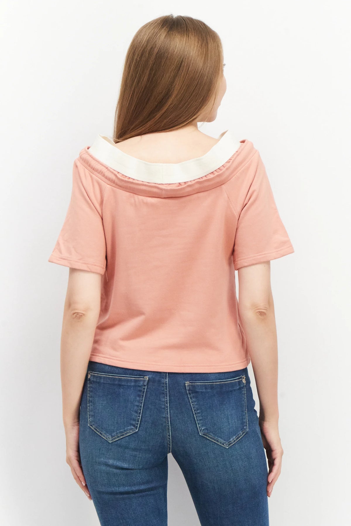 TRIBE OF 6 AVERY BRUSHED BAMBOO OFF SHOULDER 3/4 SLEEVE  SWEAT TOP WITH TAPE DETAIL