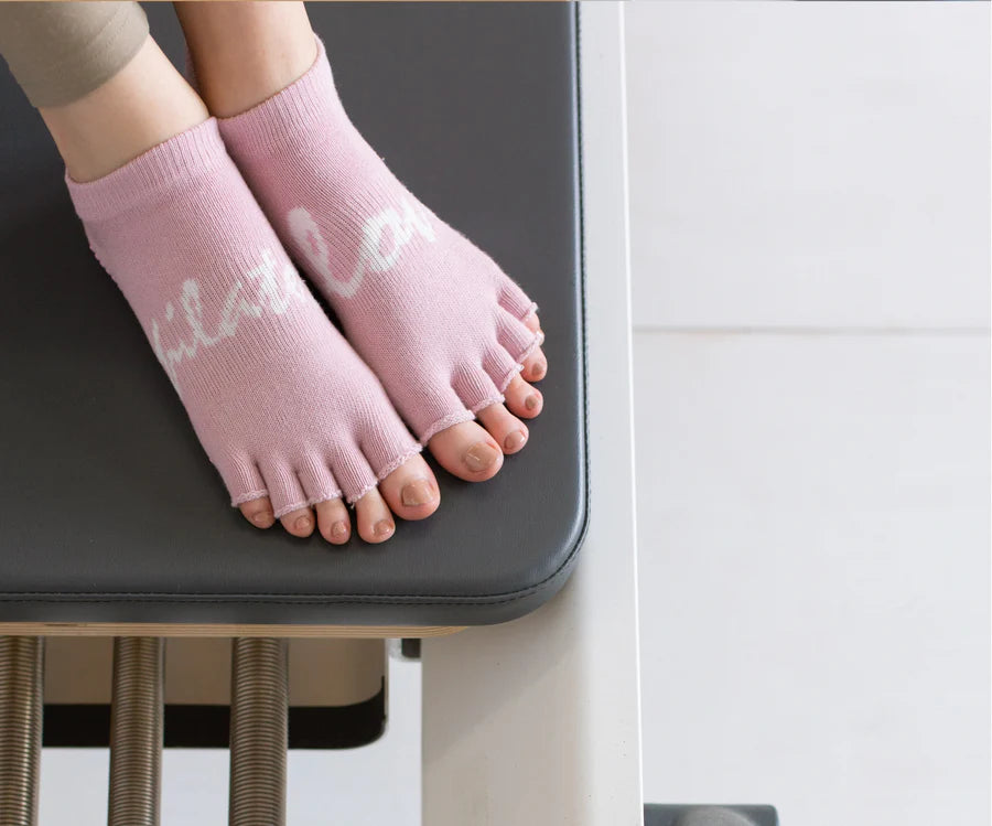Toeless Non Slip Grip Socks - Love Pilates Dusty Pink