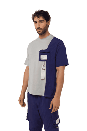 TRIBE OF 6 ABEL BAMBOO SHORT SLEEVE T-SHIRT WITH RECYCLED CRINKLE NYLON OVERLAY
