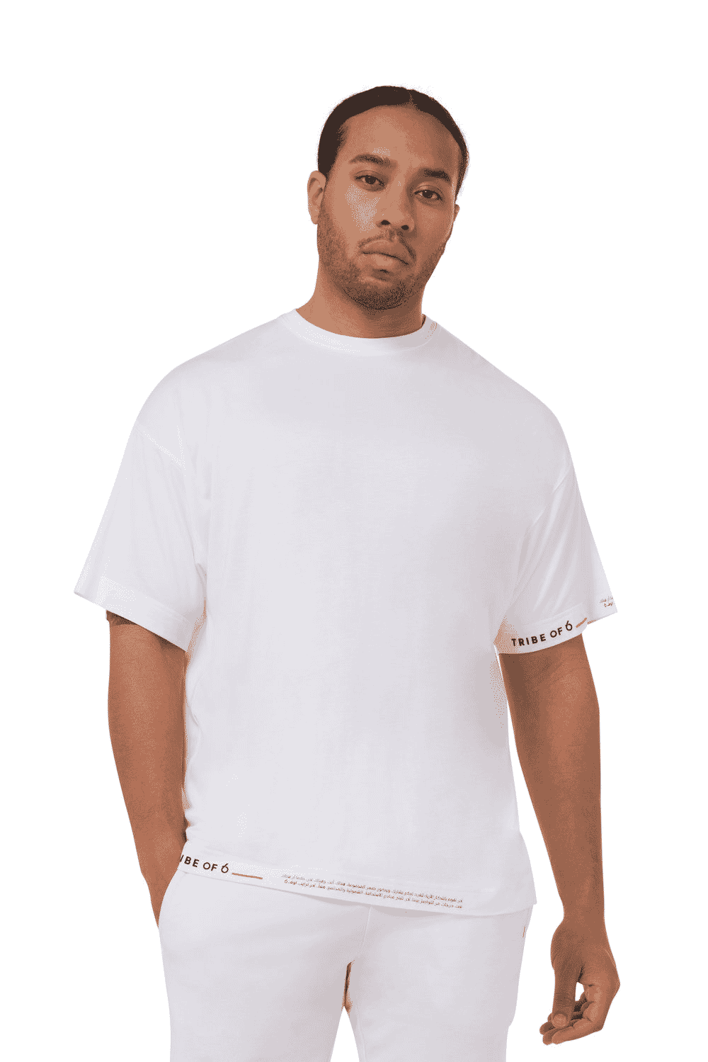TRIBE OF 6 ANTHONY BAMBOO  OVERSIZED SHORT SLEEVE T-SHIRT WITH ARABIC RUBBER PRINTED HEM