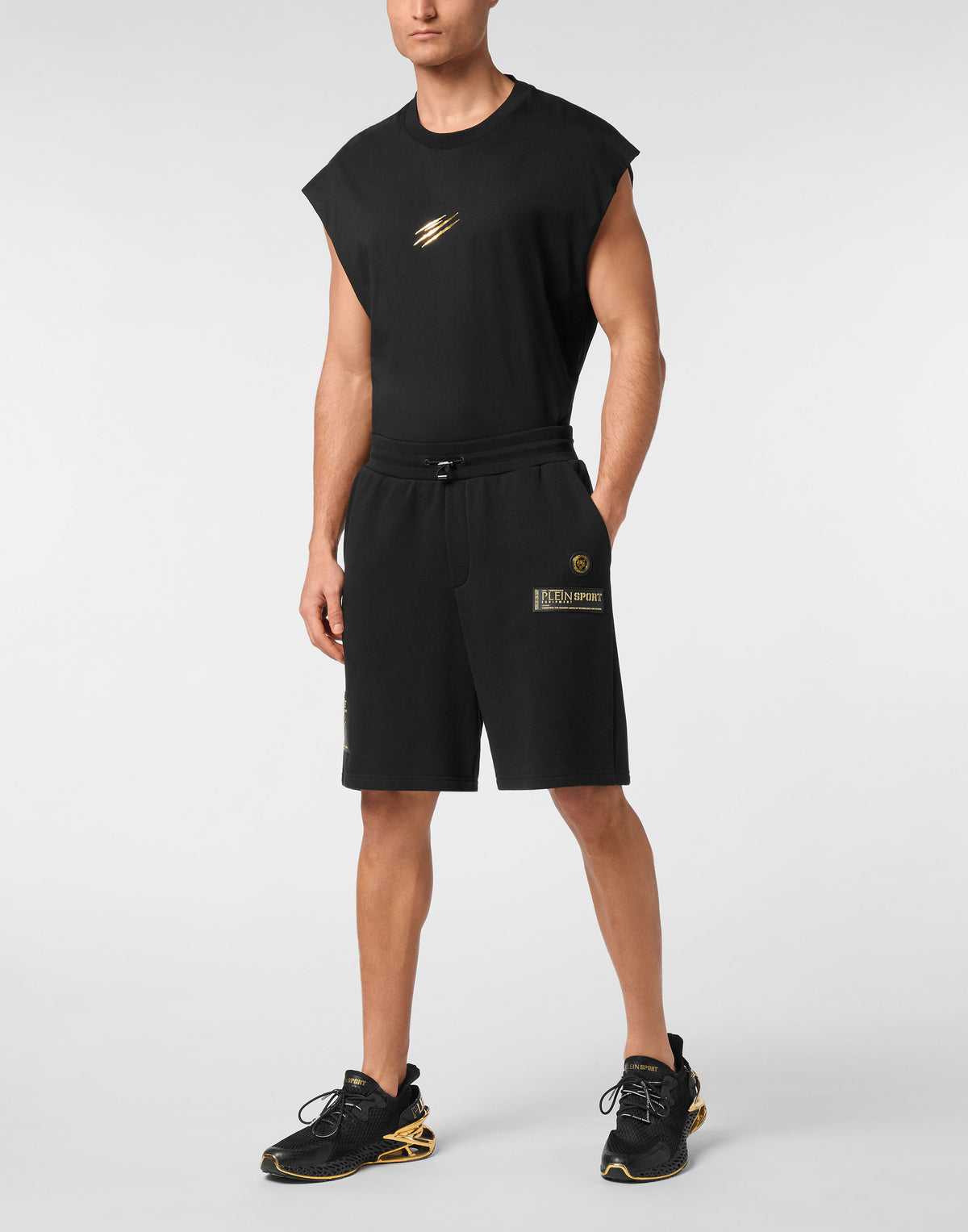 PLEIN SPORT SHORT CARGO PANTS LAMINATED
