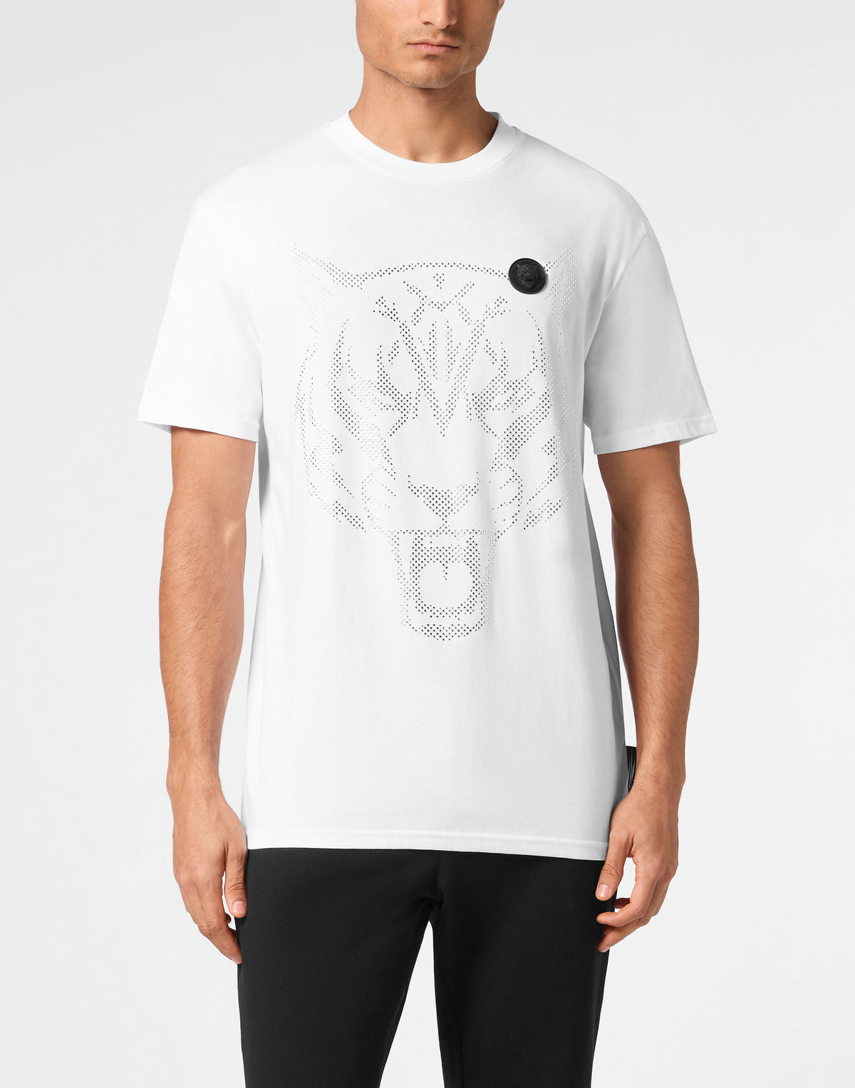 PLEIN SPORT COTTON T-SHIRT ROUND NECK SS  LAMINA TIGER