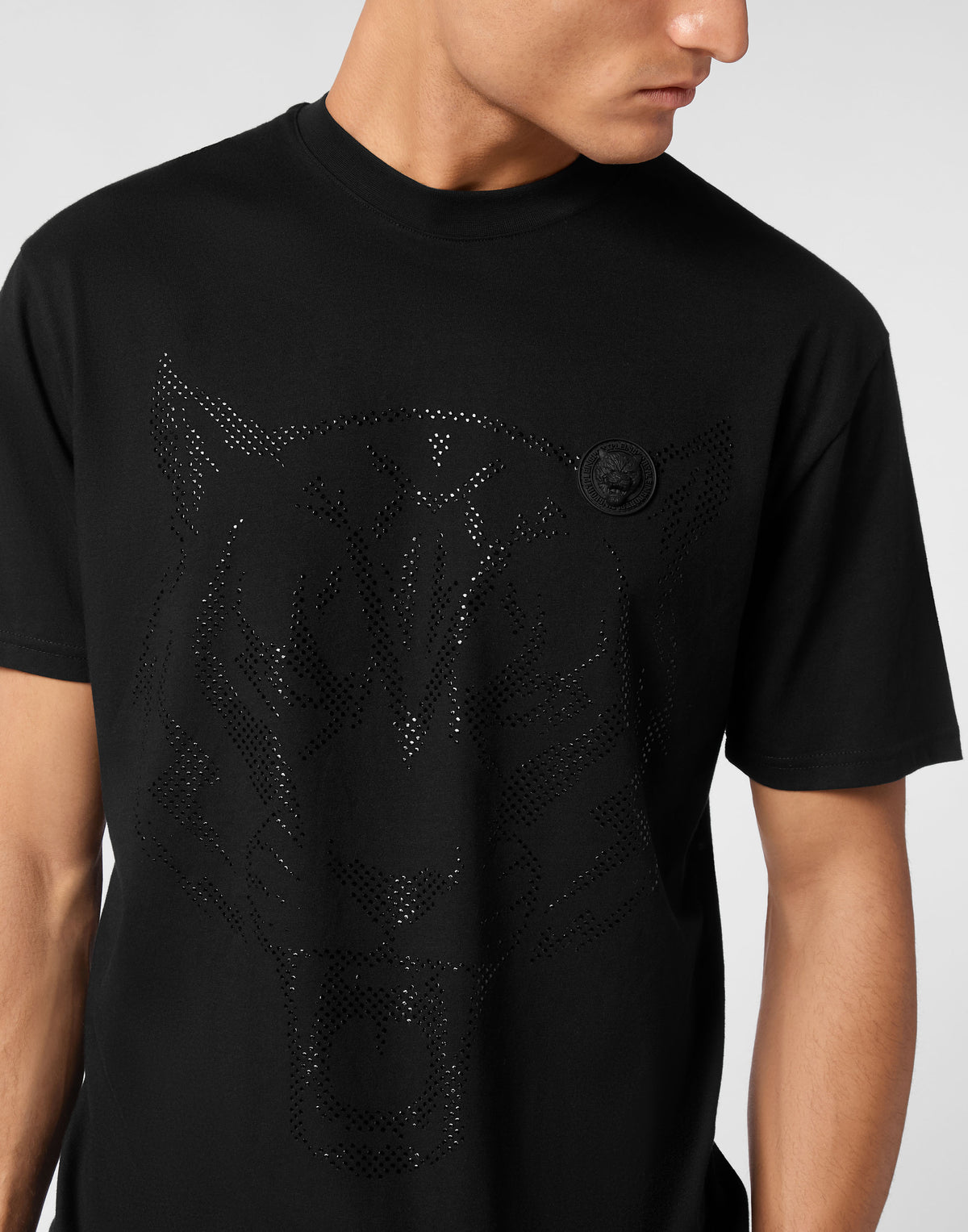 PLEIN SPORT COTTON T-SHIRT ROUND NECK SS  LAMINA TIGER